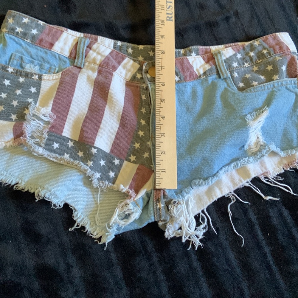 American Flag denim shorts cowgirl rodeo USA 4th of July. 250! Parade beach L - Picture 3 of 6